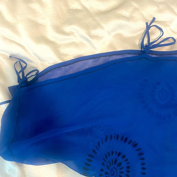 Free People Sheer blouse, Royal Blue, with Black embroidery, Size Small - Picture 3 of 5